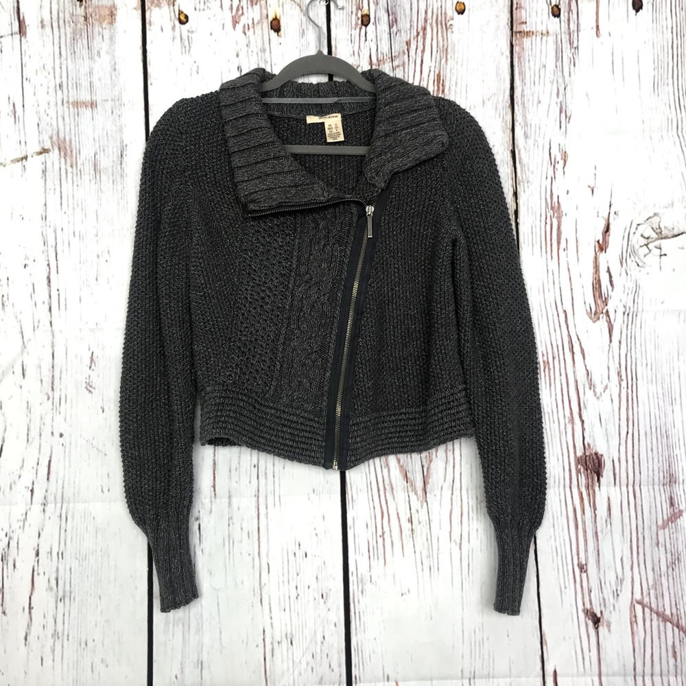 DNKY Jeans marled mix knitted asymmetrical zip up crop sweater cardigan